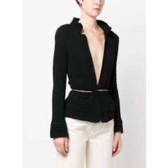 CHANEL 2010 Sweater Womens 34 Black Chain Details Open Cardigan Cotton Chunky - Picture 3 of 16